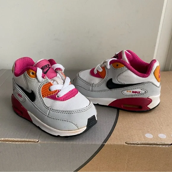 RARE 2012 Nike Air Max 90 Pink/White/Orange Sneakers Toddler Girls